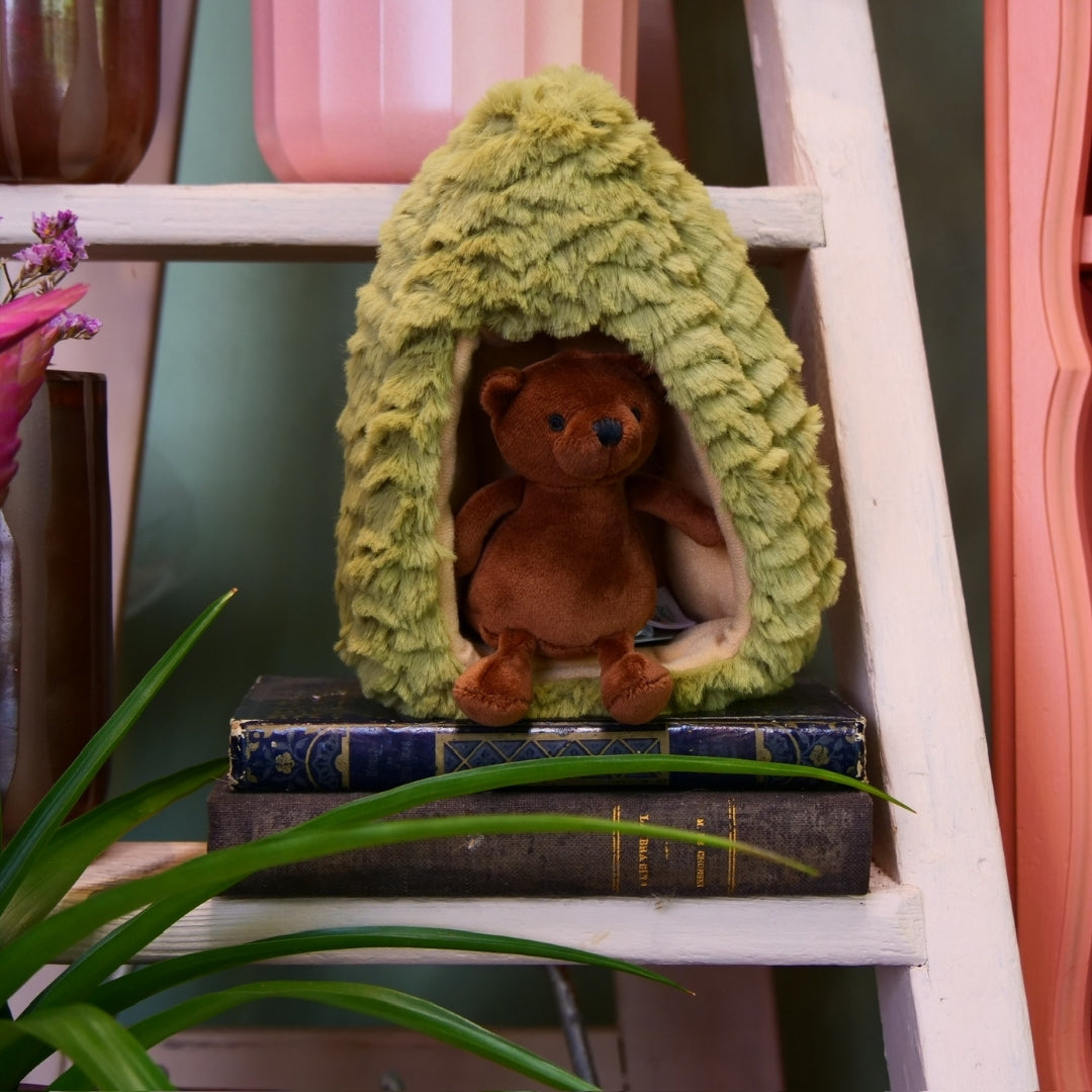 JELLY CAT - Peluche ourson dans sa grotte