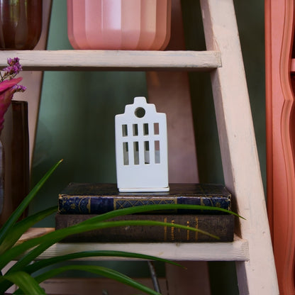 RÄDER – Photophore maison fenêtres en porcelaine blanche