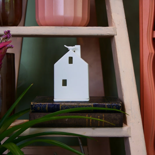 RÄDER – Photophore maison aux oiseaux en porcelaine blanche