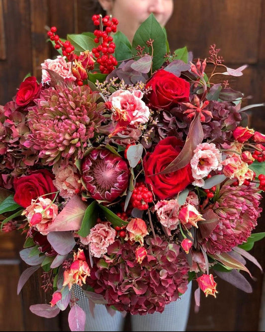 MYOSOTIS - Bouquet de fleurs fraîches - Tons rouges & roses