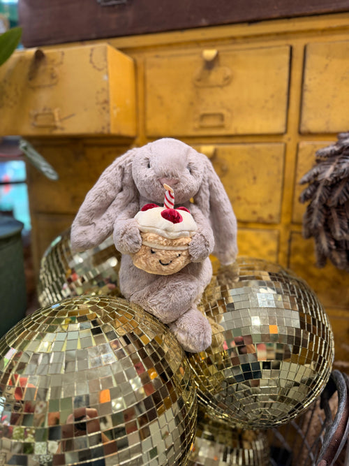 JELLY CAT - Peluche lapin avec gâteau d'anniversaire